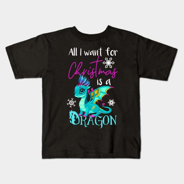 Cute Anime Christmas Dragon TShirt - All I Want For Christmas is a Dragon Kids T-Shirt by AmbersDesignsCo